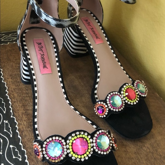 Betsey Johnson Black Heels with Multicolor Gems - Picture 5 of 5